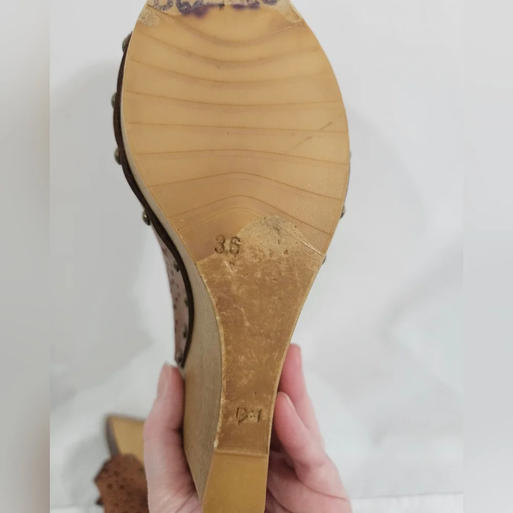 Natalia Blanco Brown Leather Wedge Shoes Womens Size 36